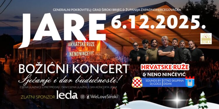 Glazbeno-scenski spektakl u Jarama: “Sjećanje i dar budućnosti” – koncert Hrvatskih Ruža i Nene Ninčevića 6. prosinca 2025.